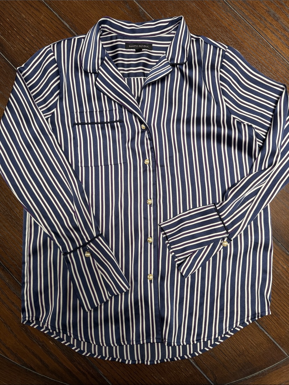 Banana Republic Navy & White Striped Long-Sleeve Blouse XS